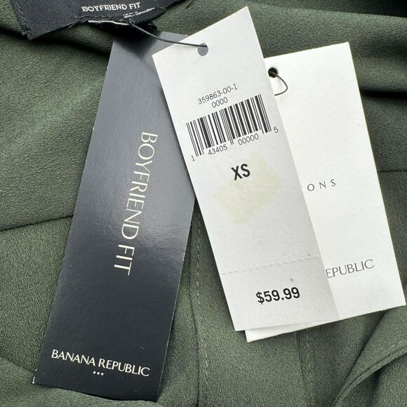 BANANA REPUBLIC NWT Women's XS Green Silky Long Sleeve Tunic Shirt Back Buttons - Picture 4 of 8